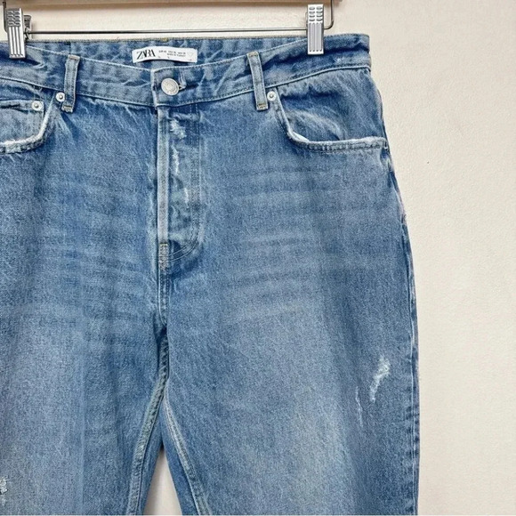 Zara Mens  36 Medium Wash Distressed Relaxed Button Fly Jeans - Picture 5 of 15
